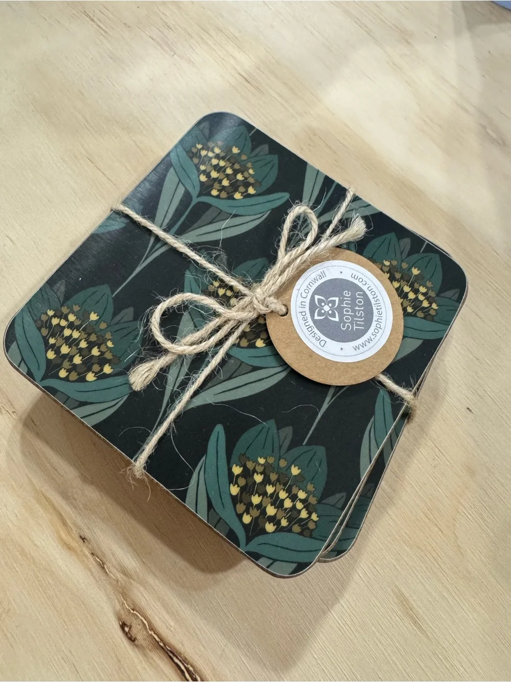Dark Green Floral Sophie Tilson Coasters - Set